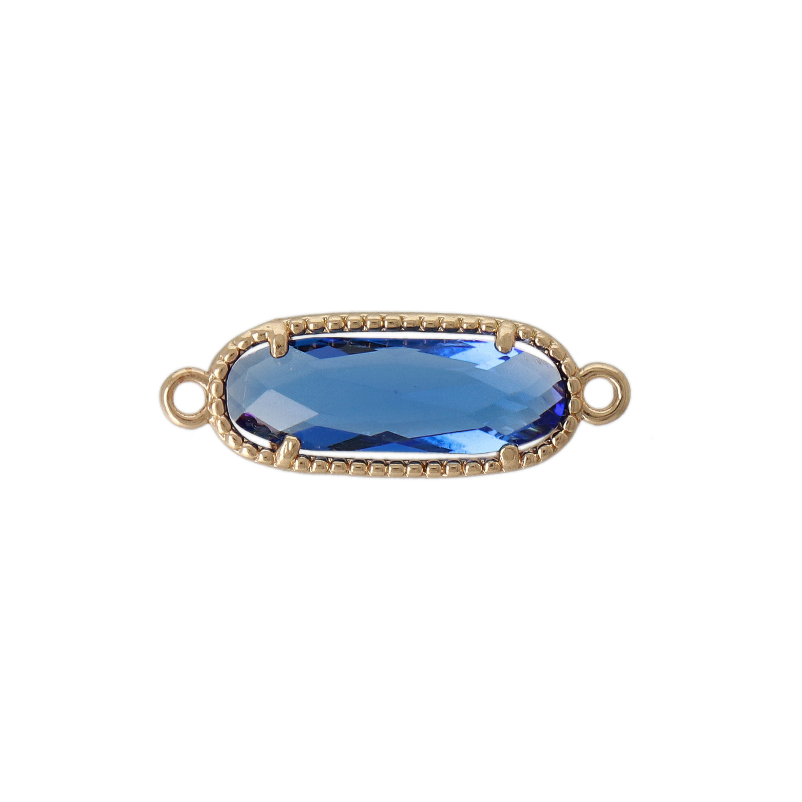 gold plated crystal link cobalt oval 17x7mm | 2pc