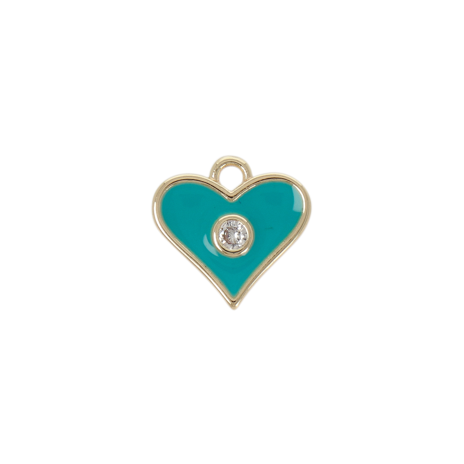 turquoise enameled heart gold plated charm with cz 12x10mm | 2pc