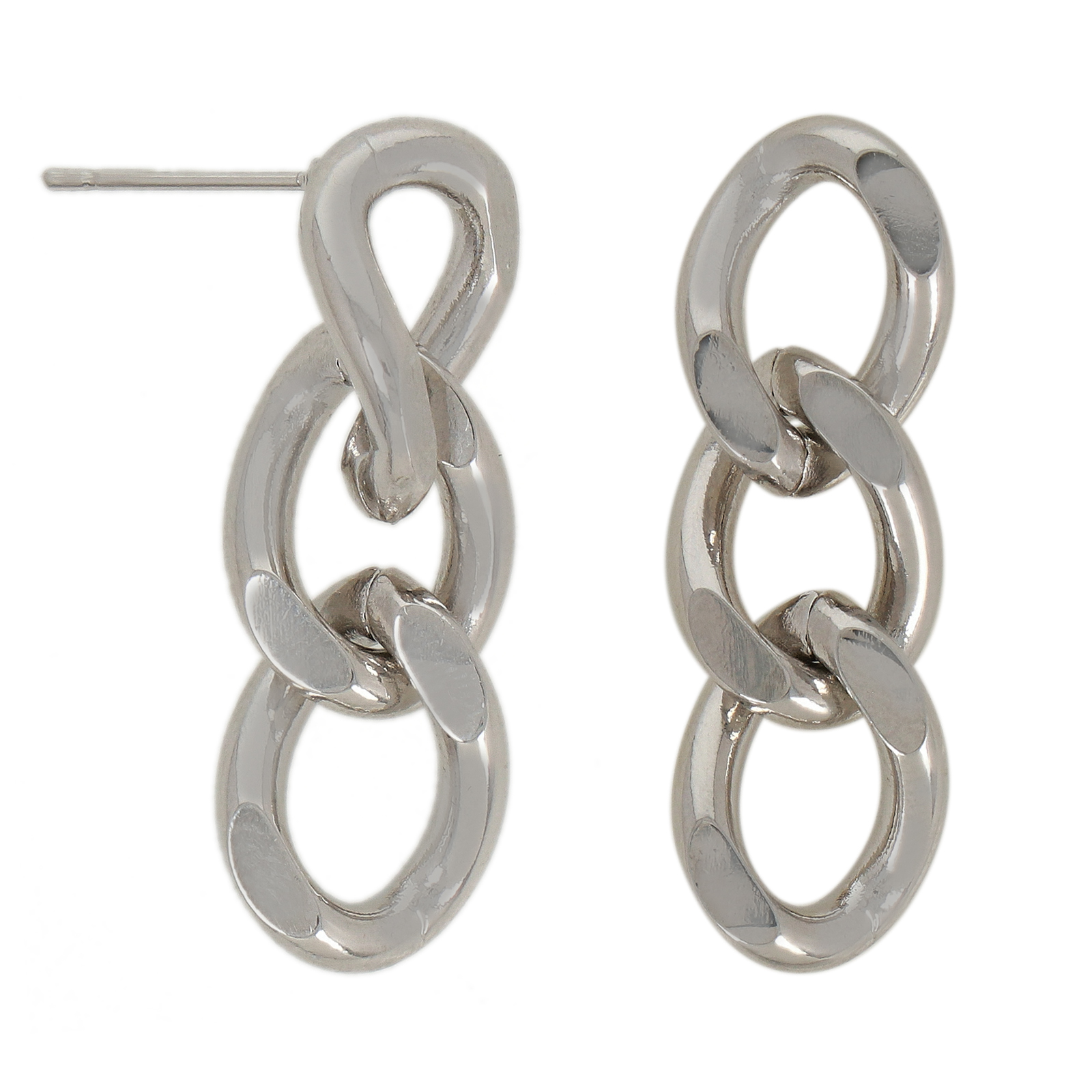 rhodium silver plated groumette chain post earring 34x12mm | 2pc