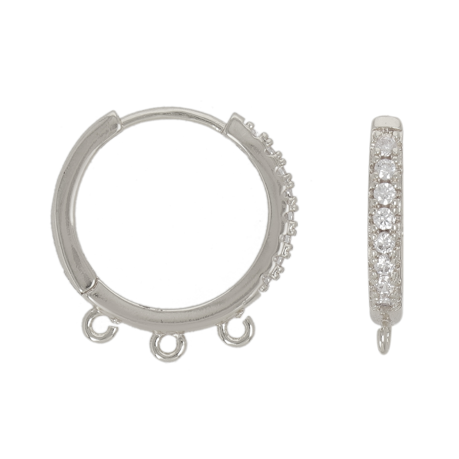 rhodium silver plated metal cz leverback hoop 18mm | 2pc