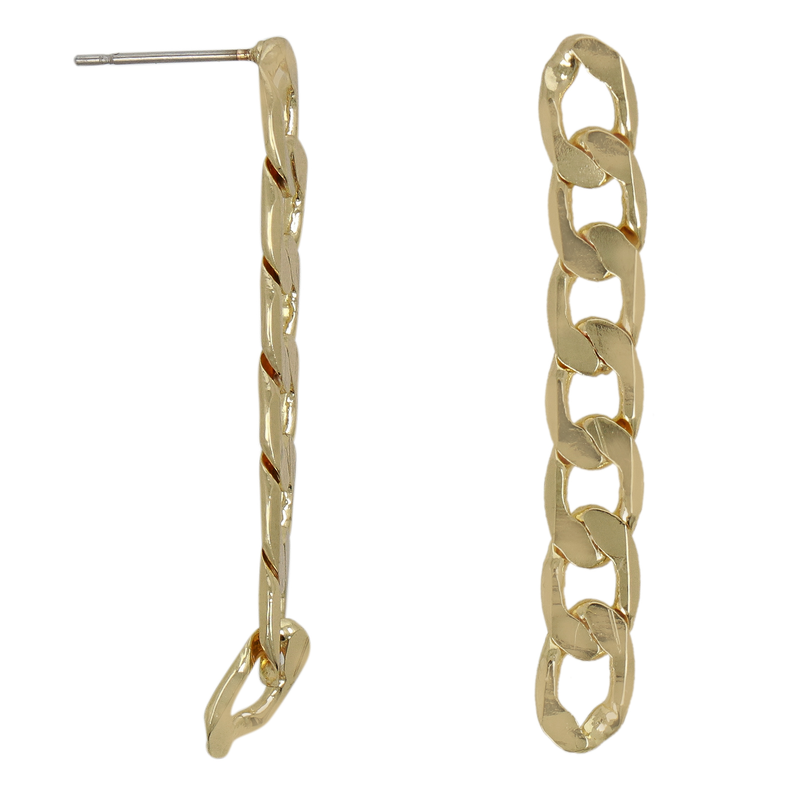 gold plated groumette chain post earring 46x7mm | 2pc